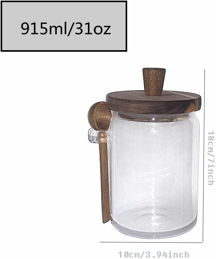 Set of 3 Glass Jars Containers with Wooden Lids and Scoop Clear Canister Jars Set with Spoon for Kitchen Food Storage Coffee Tea Sugar Decorative Countertop Organization Jars 31 oz (3)