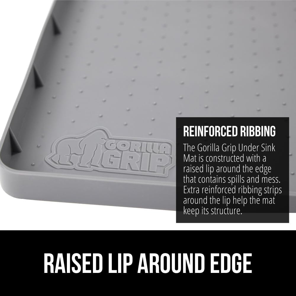 Waterproof Silicone Under Sink Mat with Raised Lip for Kitchen and Bathroom, 34 x 22 in