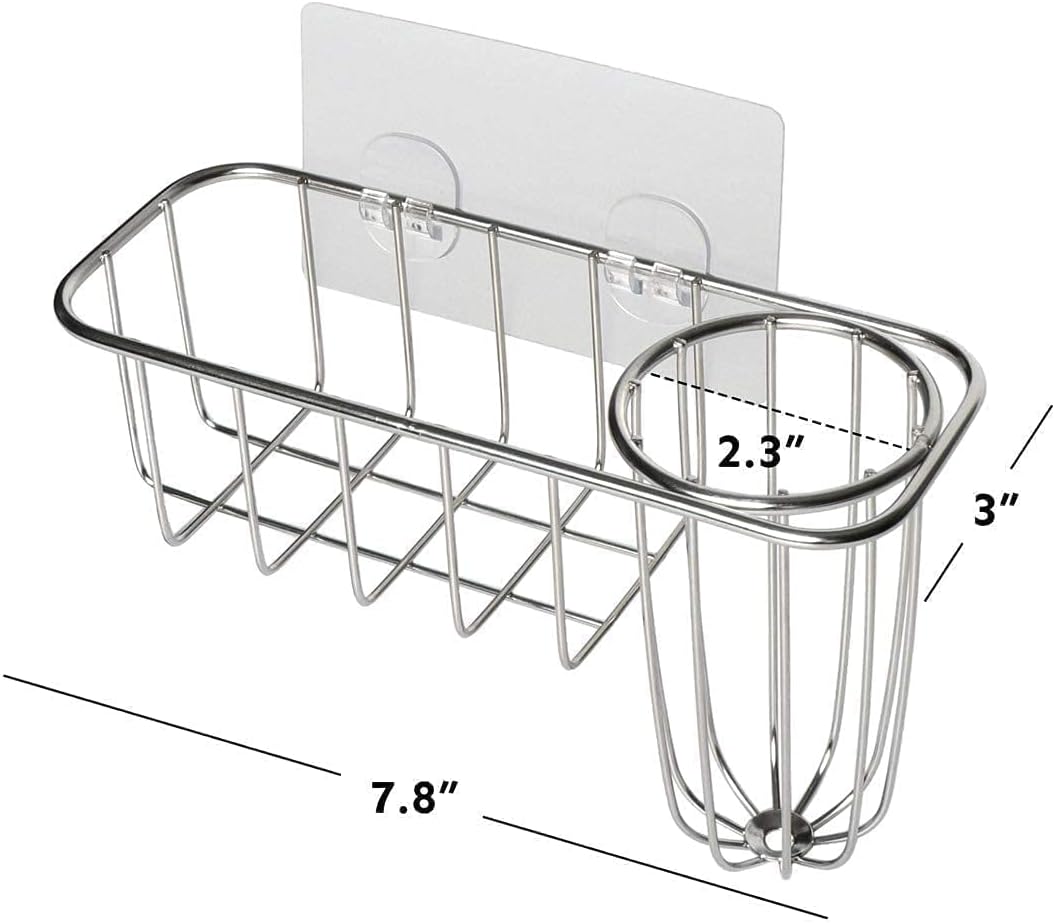 3-in-1 Sponge Holder for Kitchen Sink with Dish Brush Holder, Stainless Steel Caddy for Soap