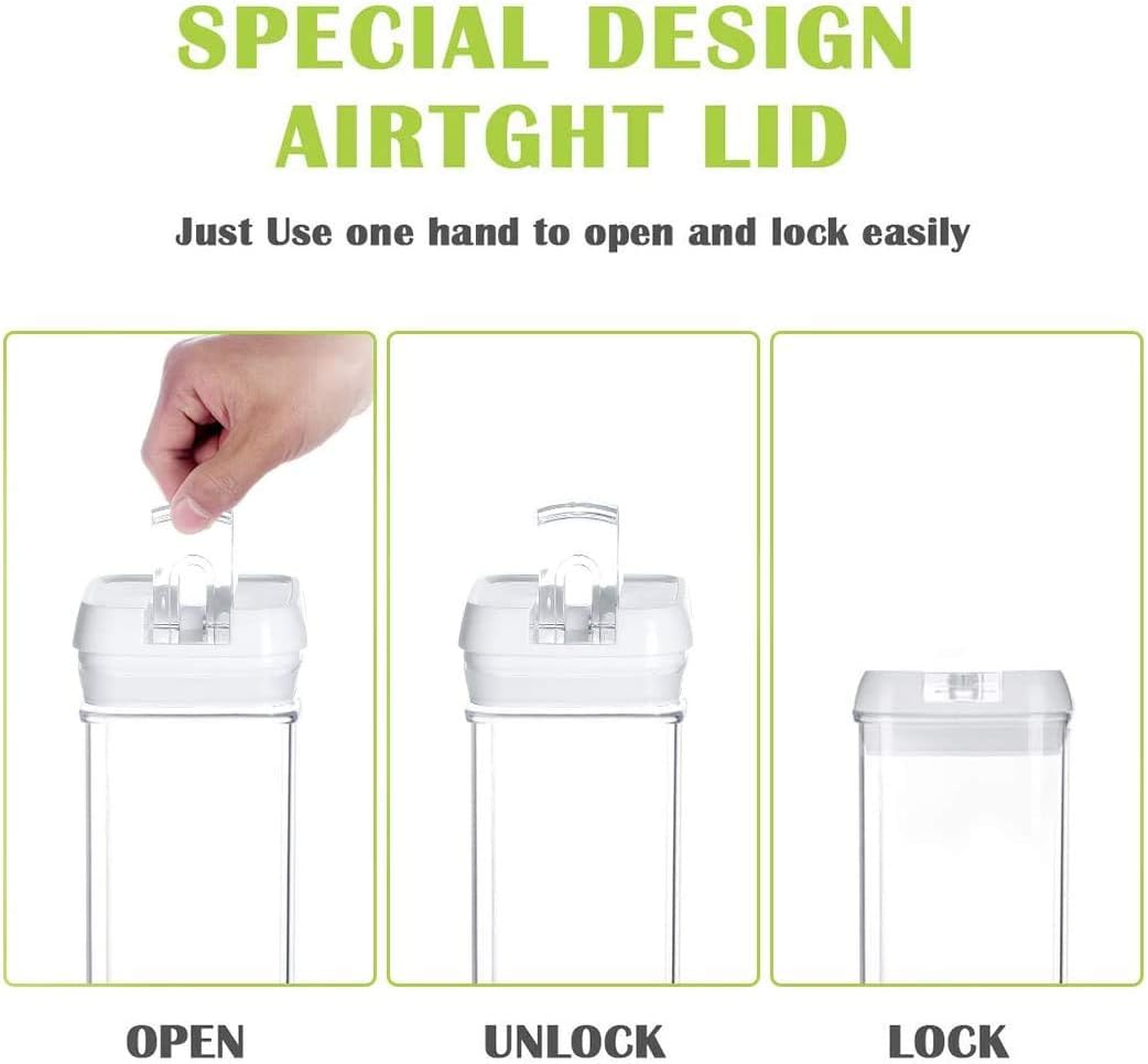 Airtight Food Storage Container Set, 7 Pieces Clear plastic cereal Canisters, easy lock Lids