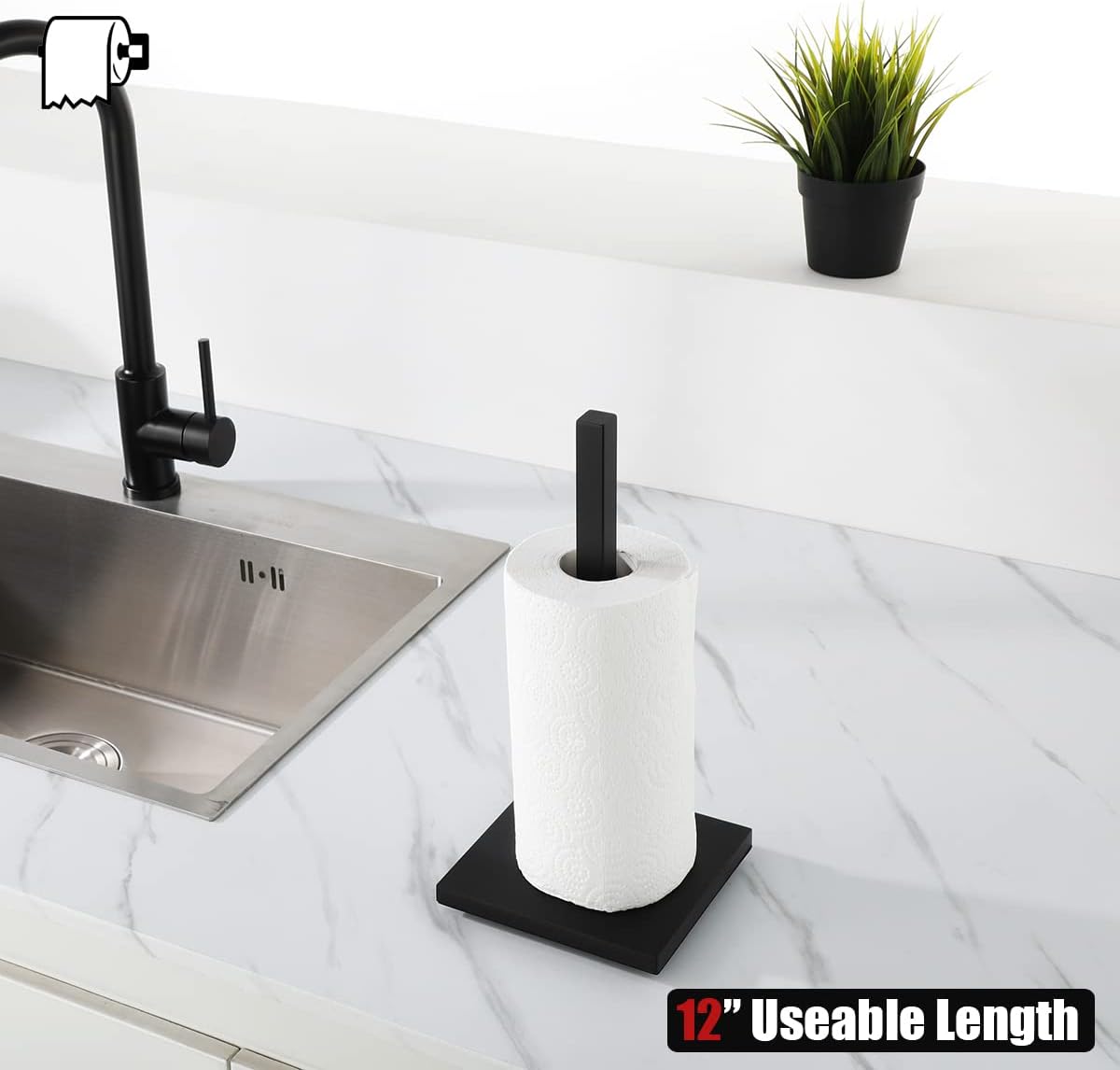 Paper Towel Holder Stand Black, 304 Stainless Steel Kitchen Free Standing Countertop Paper Towel Dispenser Fits Standard and Jumbo Size, PTH240-PB