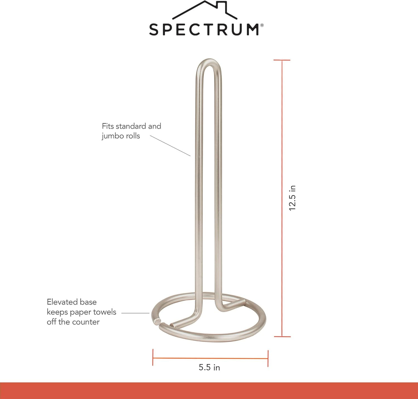 Spectrum 41078 Diversifies Designs Paper Towel Holder, 2 Ounce, 1 Count, Satin Nickel