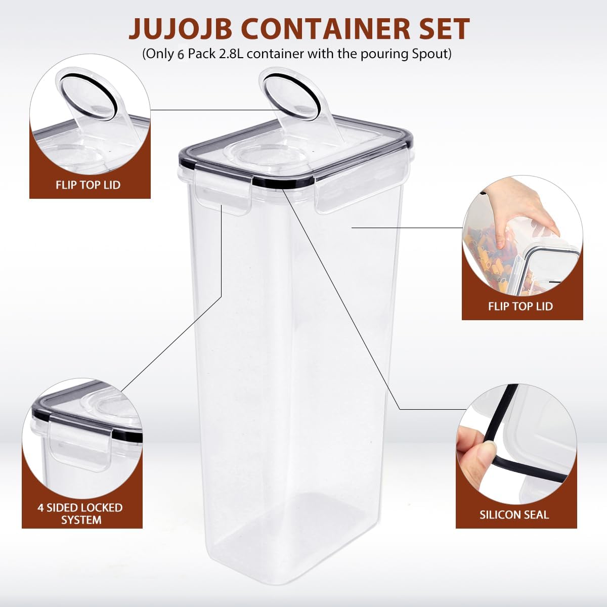 64 PCS Airtight Food Storage Containers With Lids BPA Free,6 Pack With Pouring Spout Cereal Containers Storage for Kitchen Pantry Organization and Storage,Dishwasher safe,Labels Marker