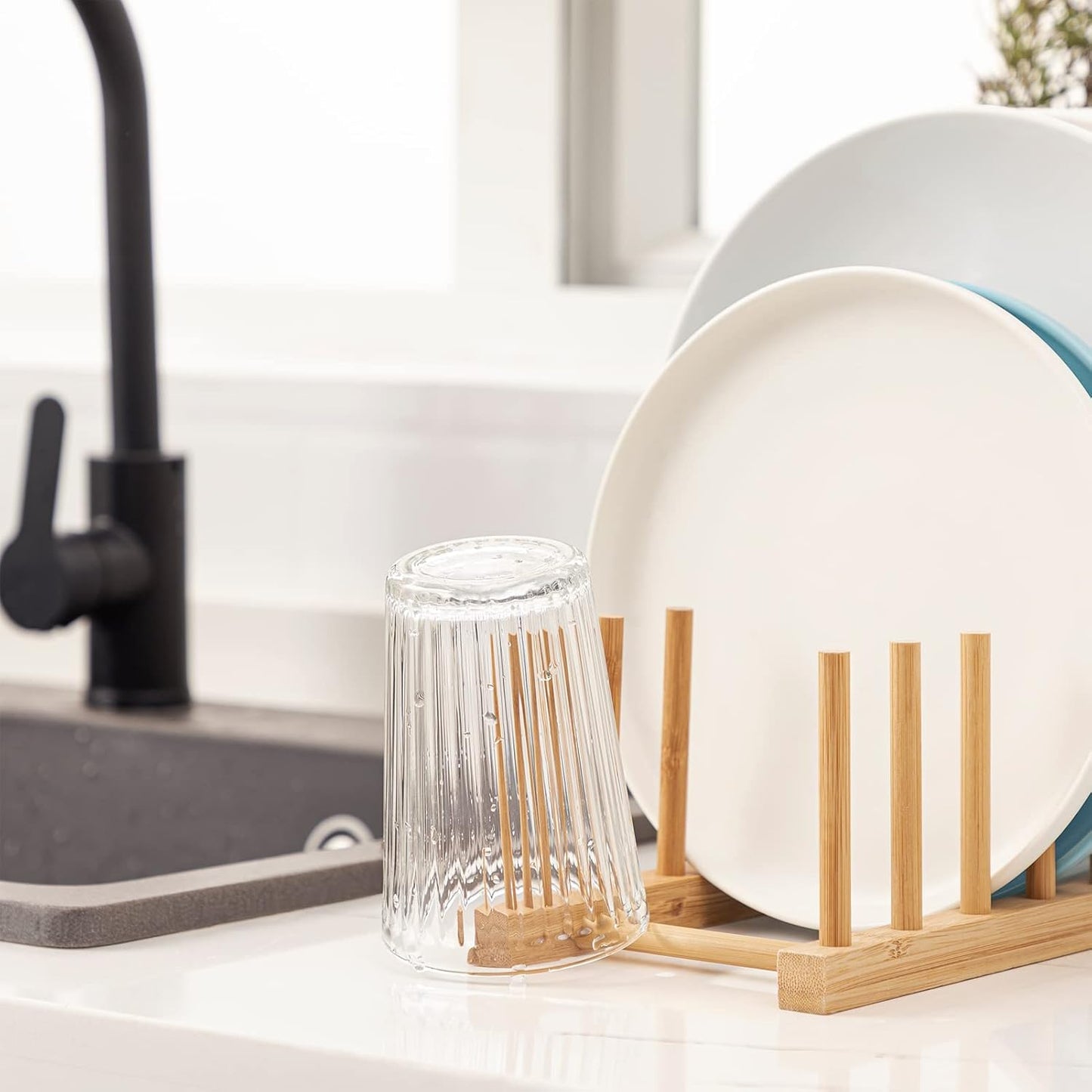 Bamboo Dish Plate Bowl Cup Book Pot Lid Cutting Board Drying Rack Stand Drainer Storage Holder Organizer Kitchen Cabinet(Keep Dry)