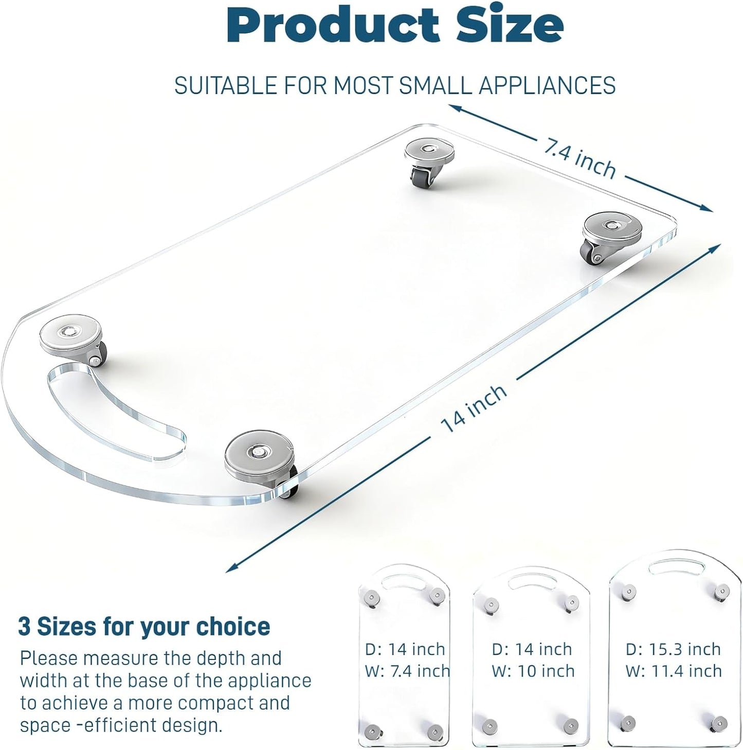 BiJun 360° Rolling Sliding Tray for Coffee Maker, Clear Acrylic Appliance Sliders for Kitchen Appliances, Coffee Pot Slider Tray for Countertop Appliances, Espresso Machines, Blenders (7.4"×14")