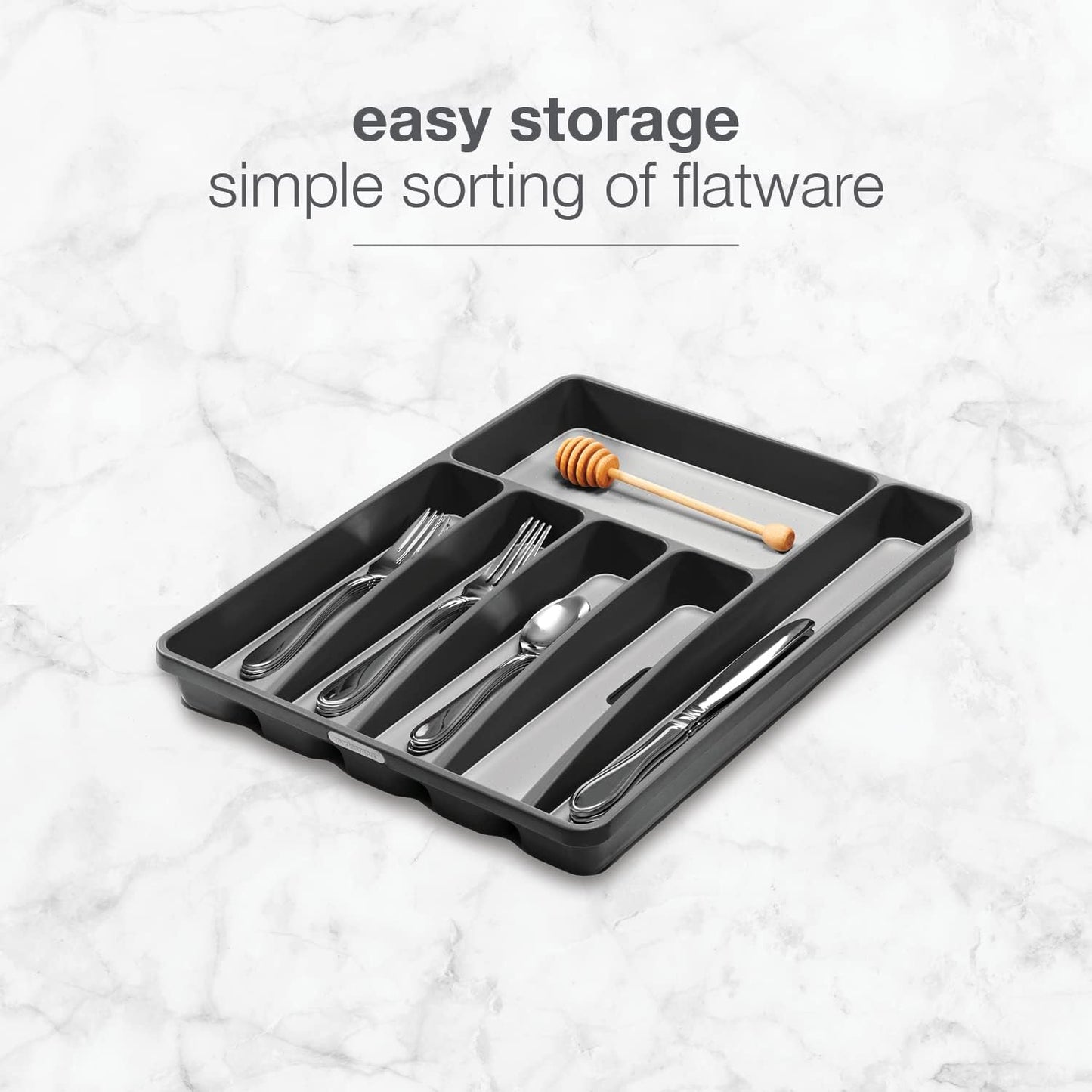 Classic Large Silverware Tray - Granite |CLASSIC COLLECTION | 6-Compartments| Kitchen Drawer Organizer | Soft-Grip Lining and Non-Slip Rubber Feet | BPA-Free