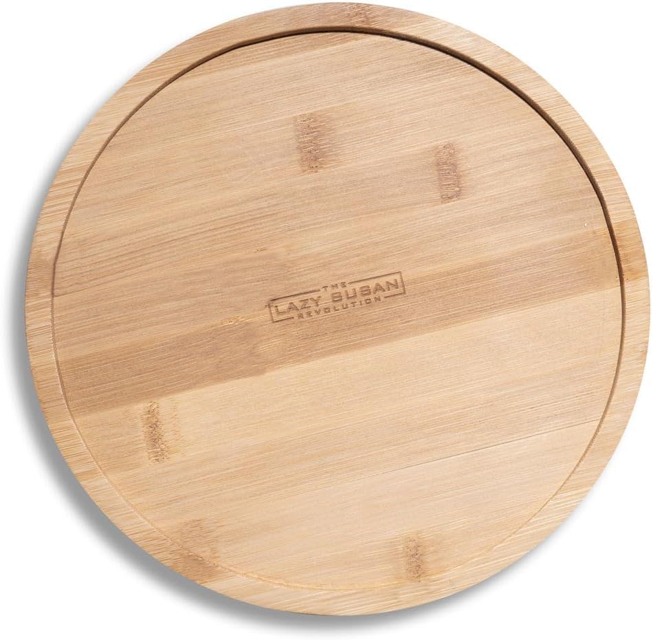 9.75" Bamboo Lazy Susan Revolution Turntable w/Rim – Rotating Bamboo Organizer Tray for Kitchen