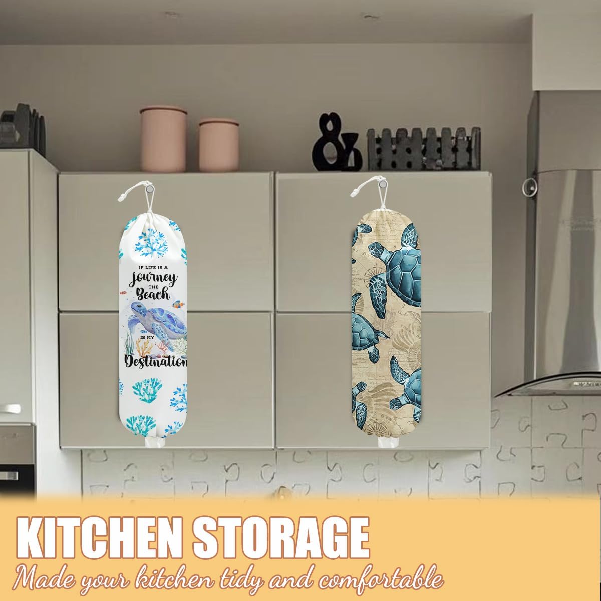 2 Pcs Sea Turtle Plastic Bag Holder, Wall Mount Grocery Bag Holder for Storage bag