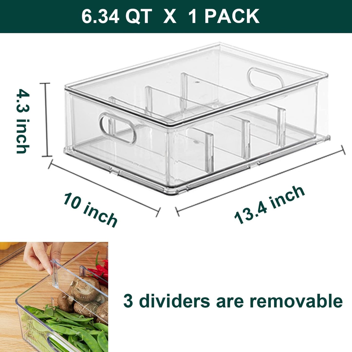 Refrigerator Organizer Bin with Pull-out Drawer, Large Fridge Organizer and Storage Clear