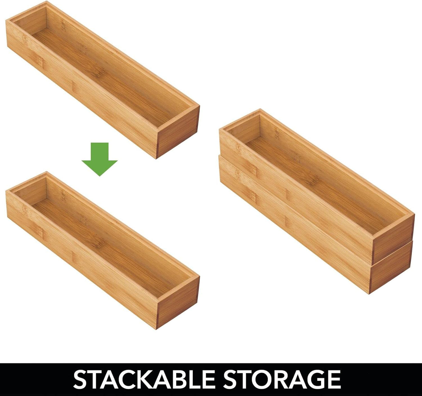 Drawer Organiser – Rectangular Bamboo Kitchen Drawer Divider – Stackable Drawer Separator for Cutlery and Kitchen Utensils – Set of 4 – Natural