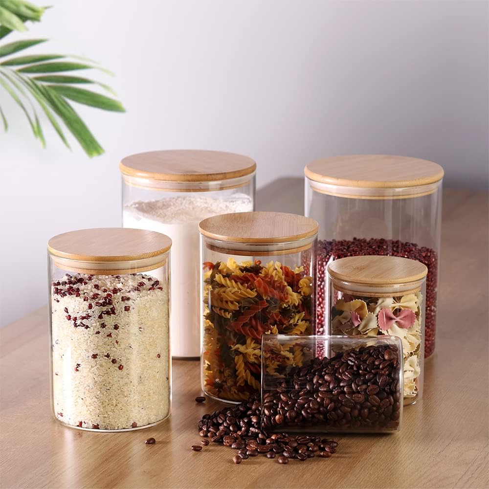Glass Flour and Sugar Containers, Set of 3 Large Glass Flour Canister with Airtight Lids