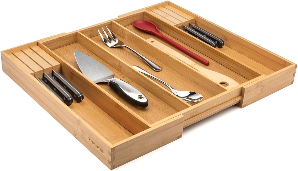 Kitchen Drawer Organizer with Knife Blocks - Utensil Drawer Organizer for Kitchen