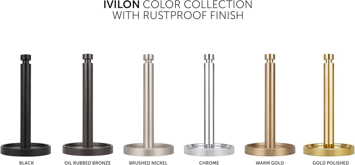 Paper Towel Roll Stand - Steady and Easy Tear - Fits All Paper Towel Rolls - Brushed Nickel