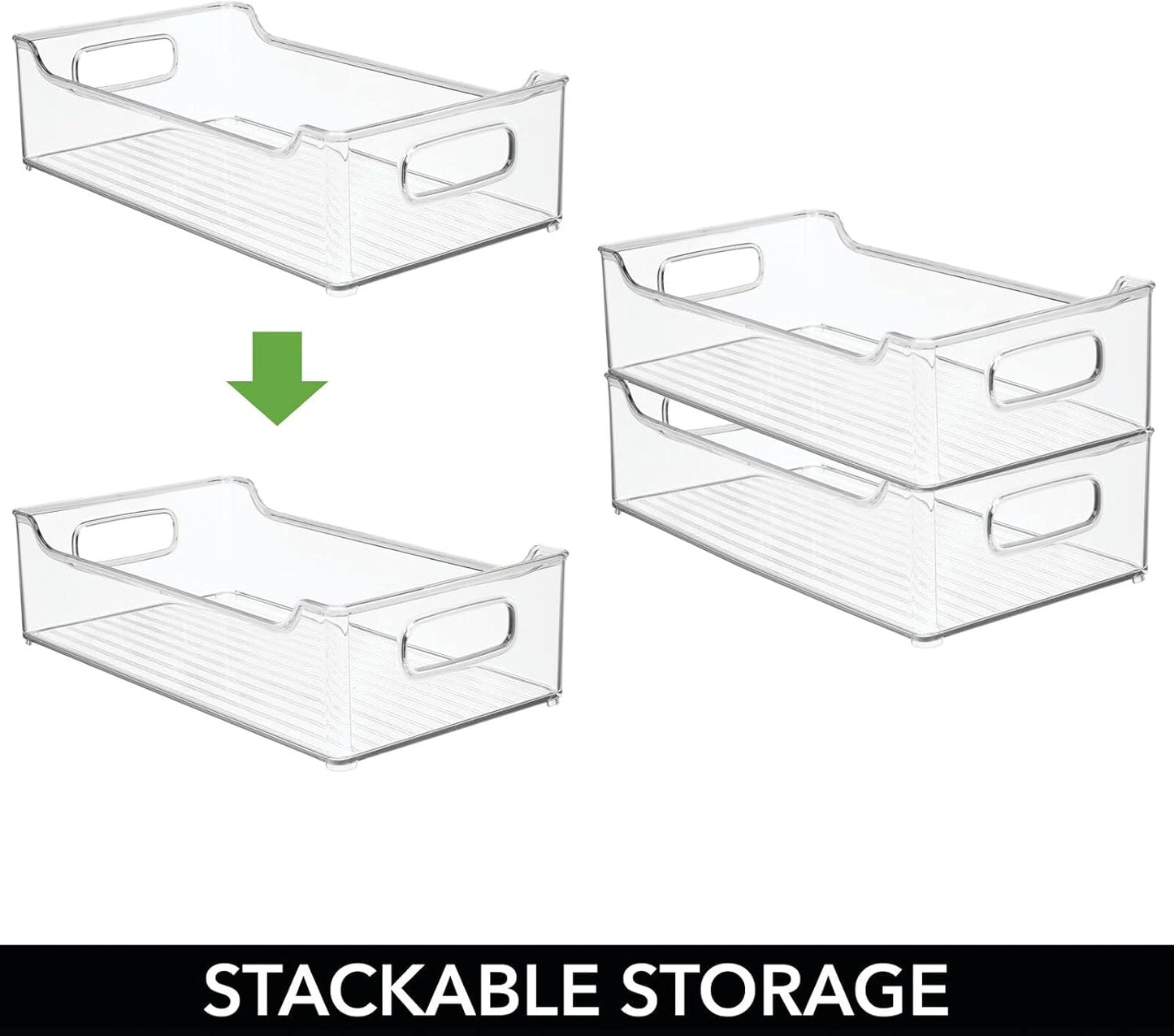 Wide Plastic Kitchen Storage Container Bins with Handles -Organization in Pantry, Cabinet