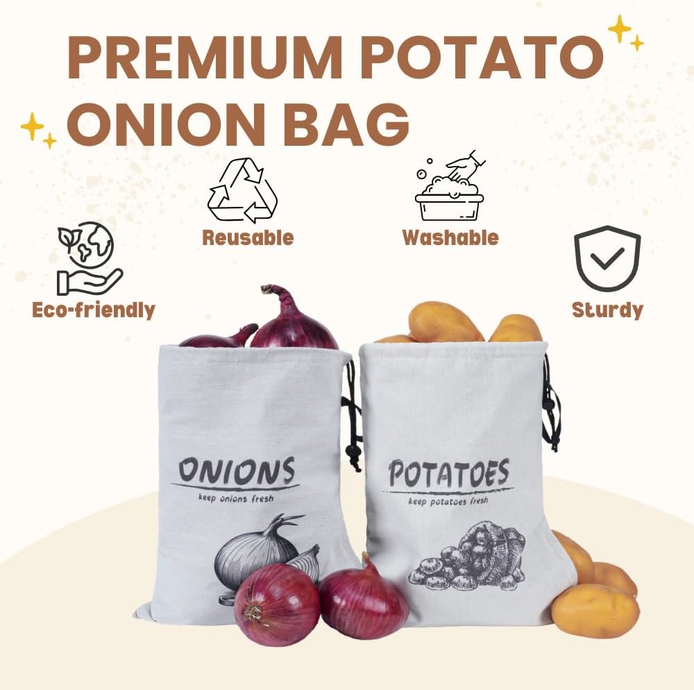 Potato Onion Storage Bag, Reusable Potato and Onion Storage Bag for Pantry