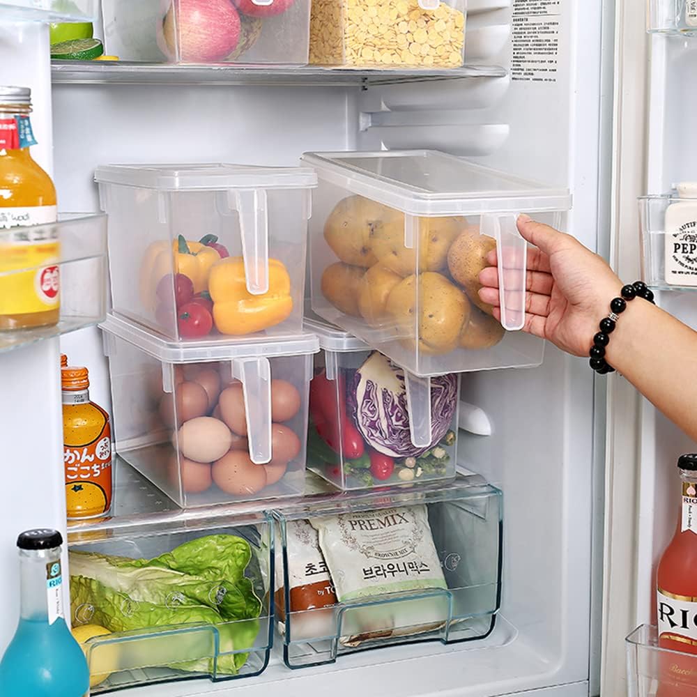 Fridge Organizer,4 Pack Refrigerator Organizer Bins,Fridge Organizers and Storage Clear with Handle & Lid,Fruit Containers for Fridge,Fridge Storage To Keep Fresh for Food, Vegetables,5L