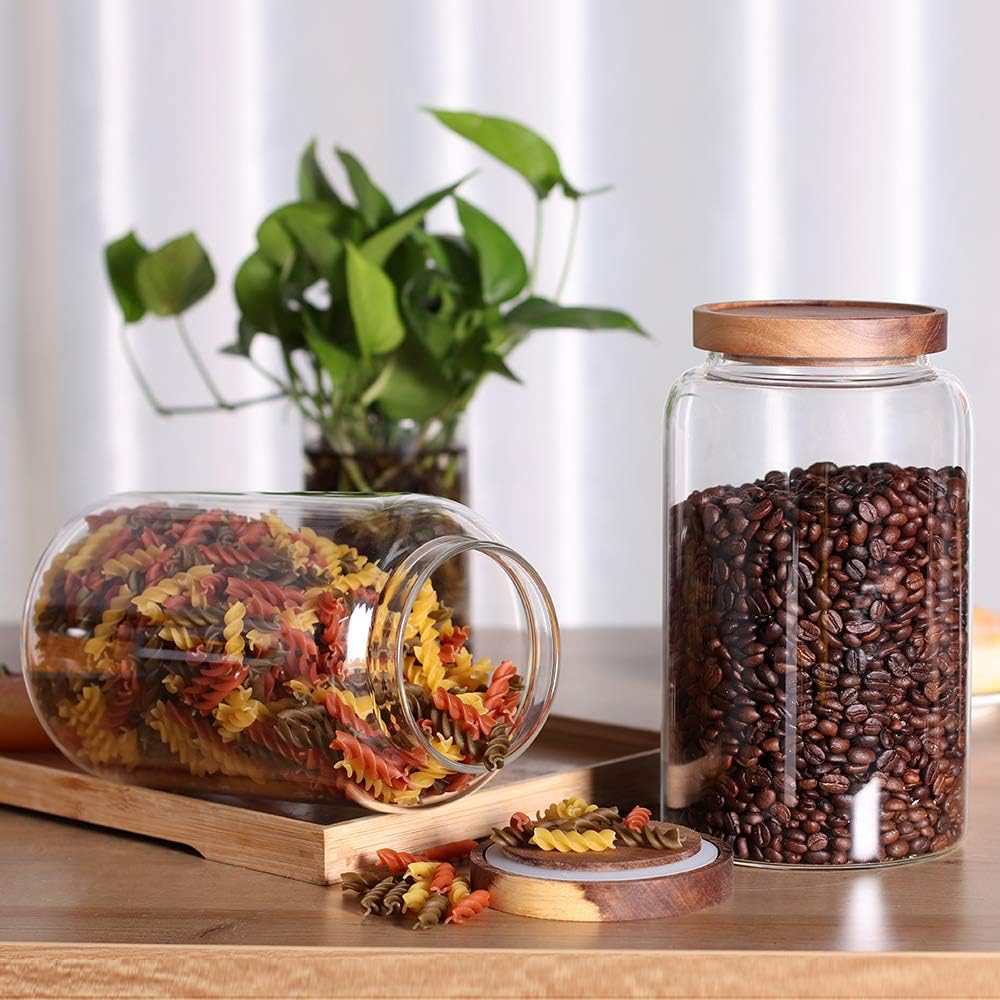 Large Glass Jar with Airtight Lid Set of 2 93 FL OZ(2750ml) glass canister set