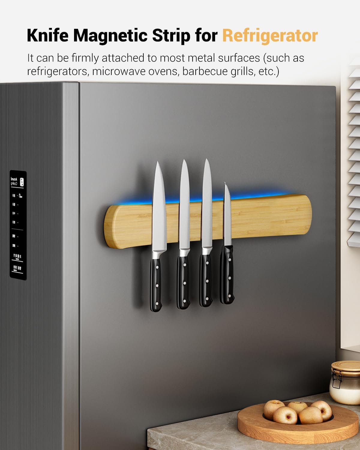 Magnetic Knife Holder for Wall, 16 Inch Bamboo Knife Strip with Strong Magnetism