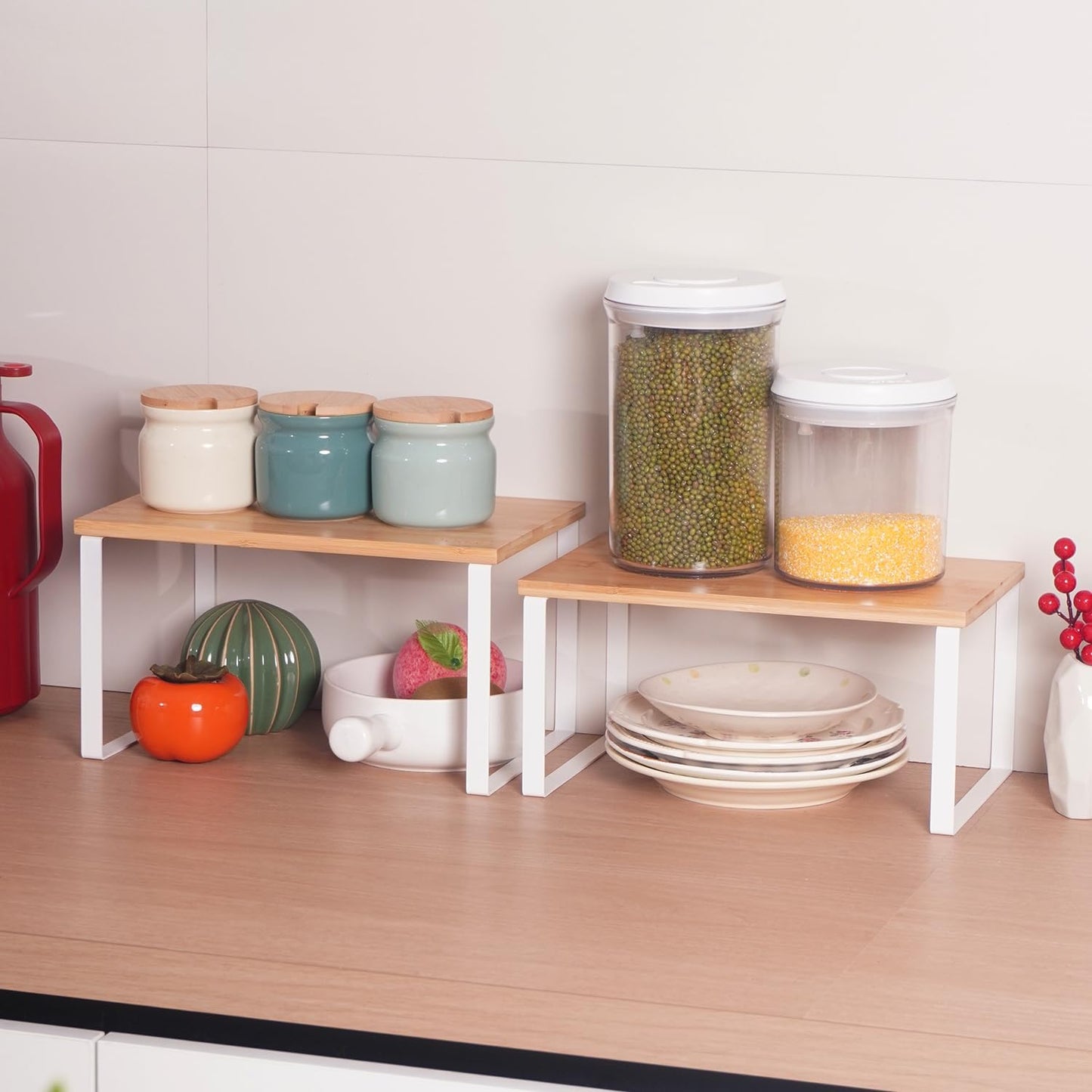 Kitchen Cabinet Organizer Shelf, Set of 2 Stackable Counter Shelves