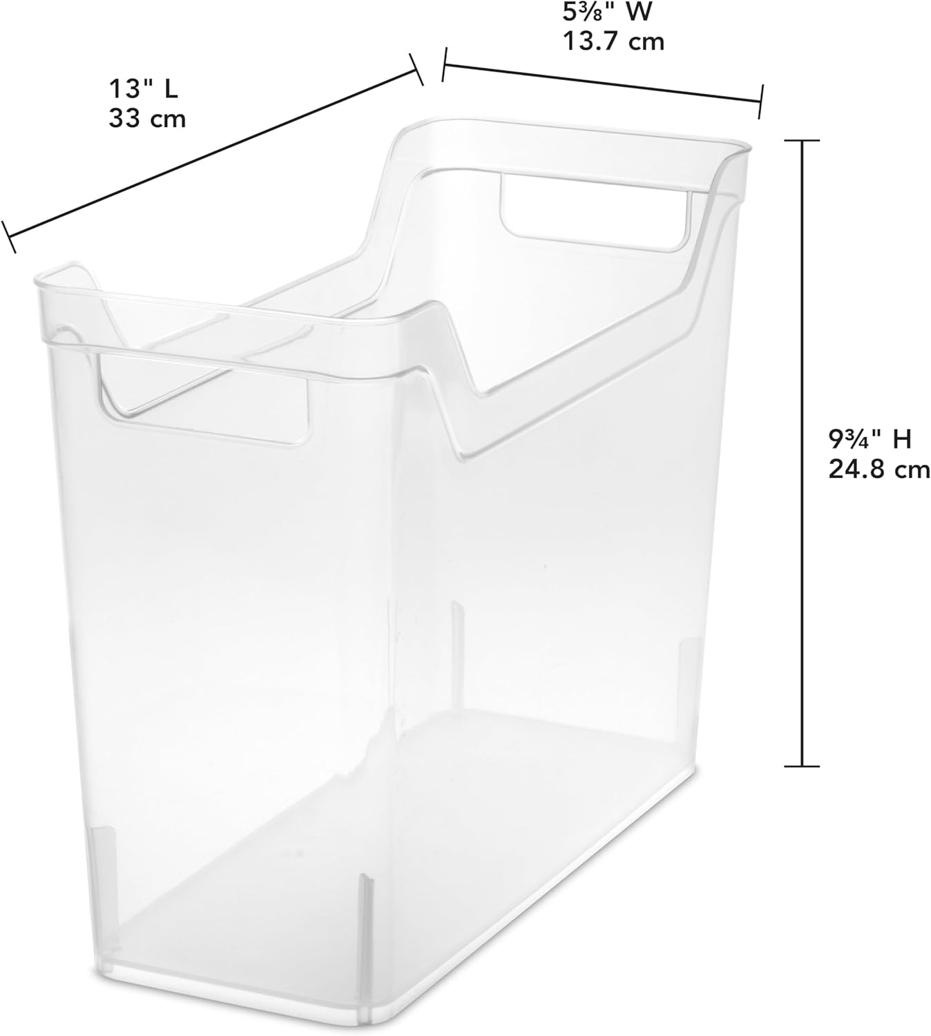 Narrow Shelf Bin with Handles, Plastic Storage Container for Organizing Shelving, Closet, Pantry