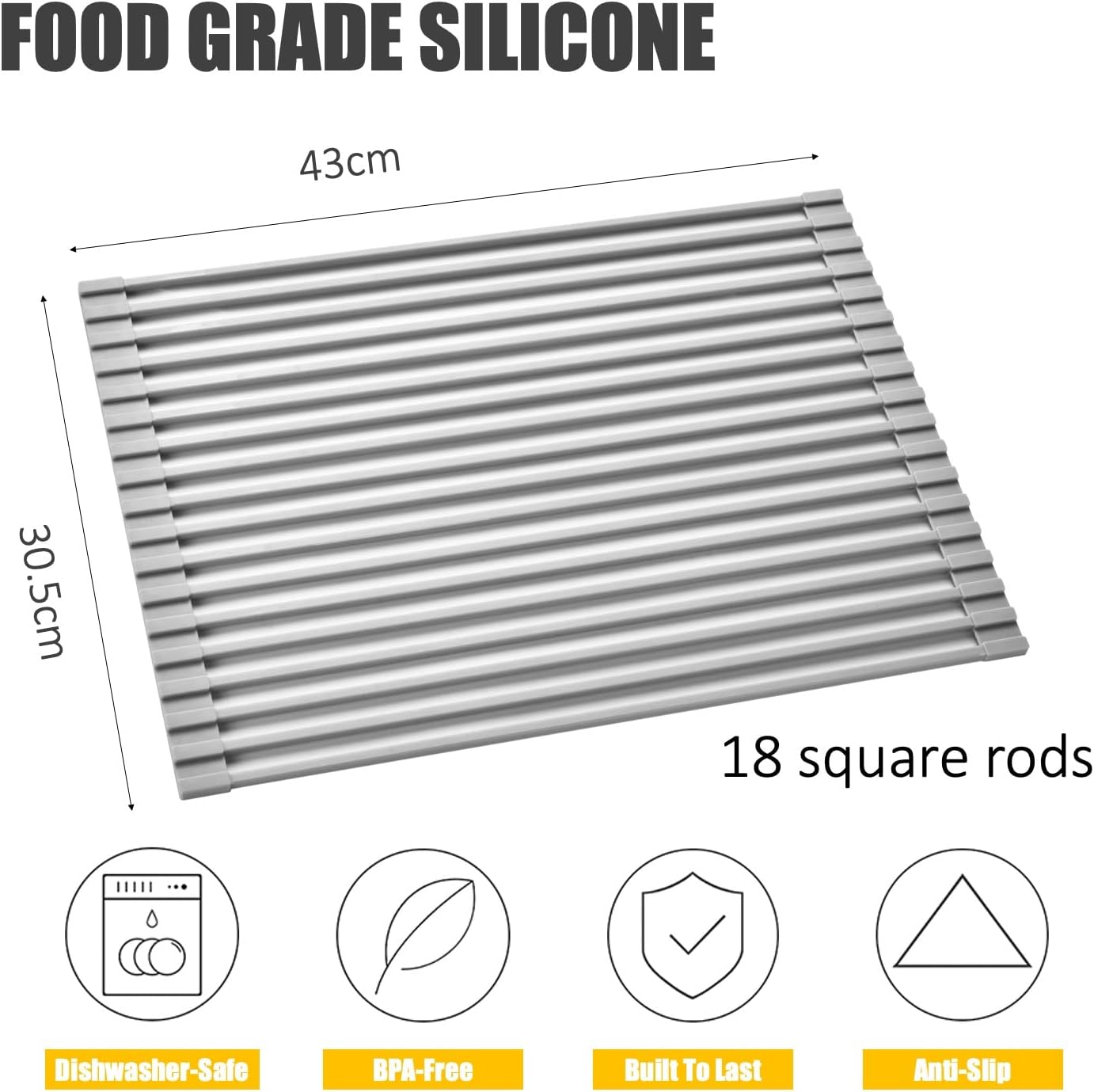 Silicone-Coated Stainless Steel Over The Sink Multipurpose Roll-Up Dish Drying Rack, 16.9"X12.2"