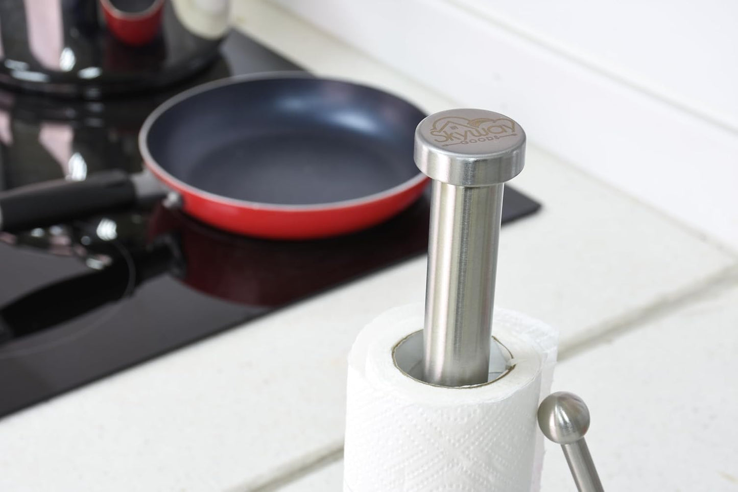 Paper Towel Holder with Marble Base – Weighted Countertop Stand, One-Hand Tear