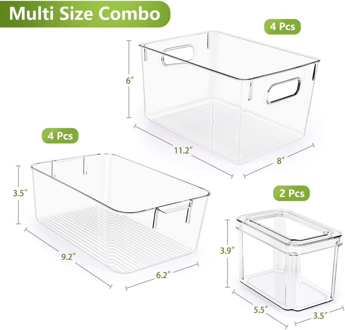 Set Of 10 Refrigerator Pantry Organizer Bins, Clear Plastic Food Storage Bins for Kitchen