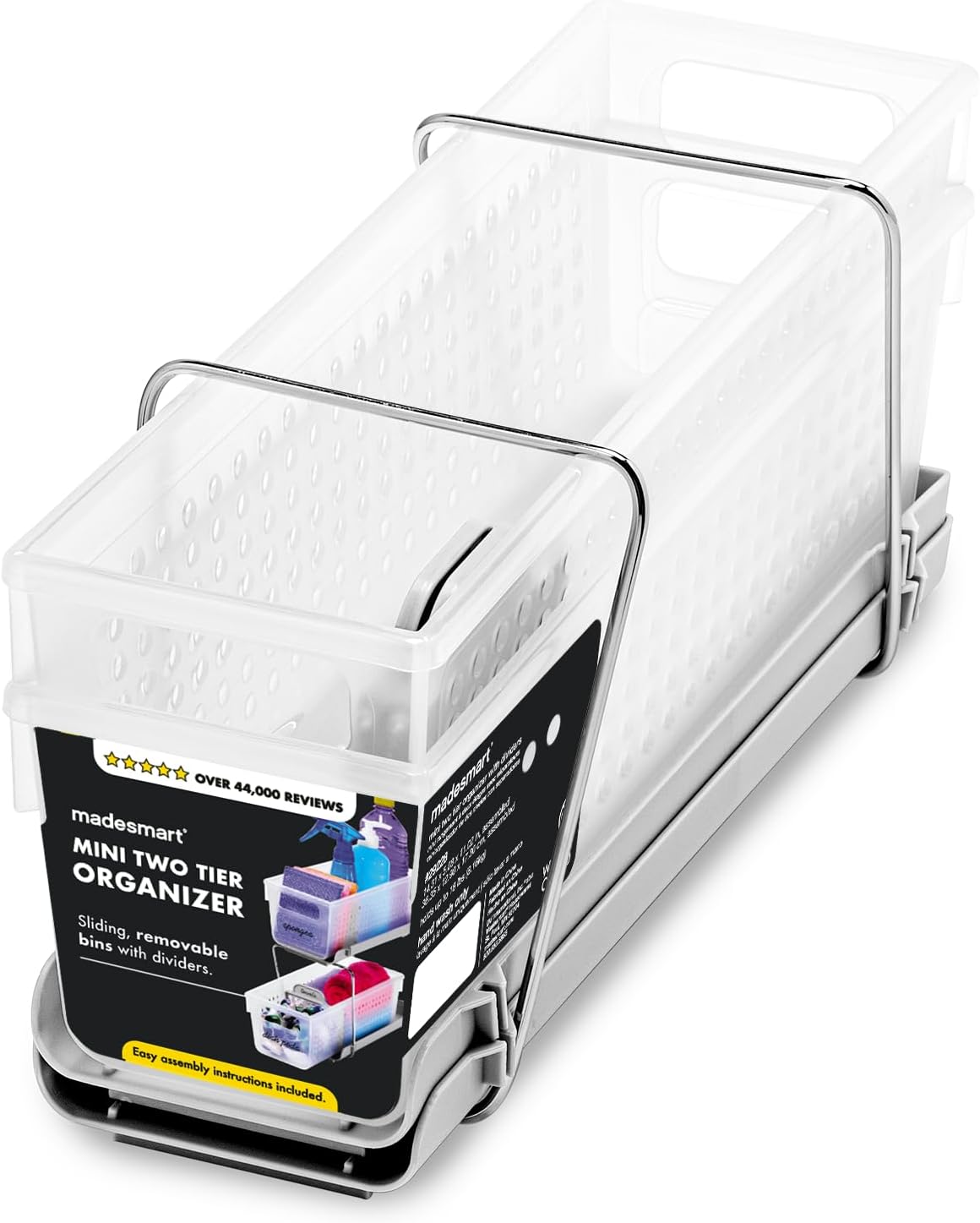 2-Tier Plastic Mini Multipurpose Organizer with Divided Slide-Out Storage Bins