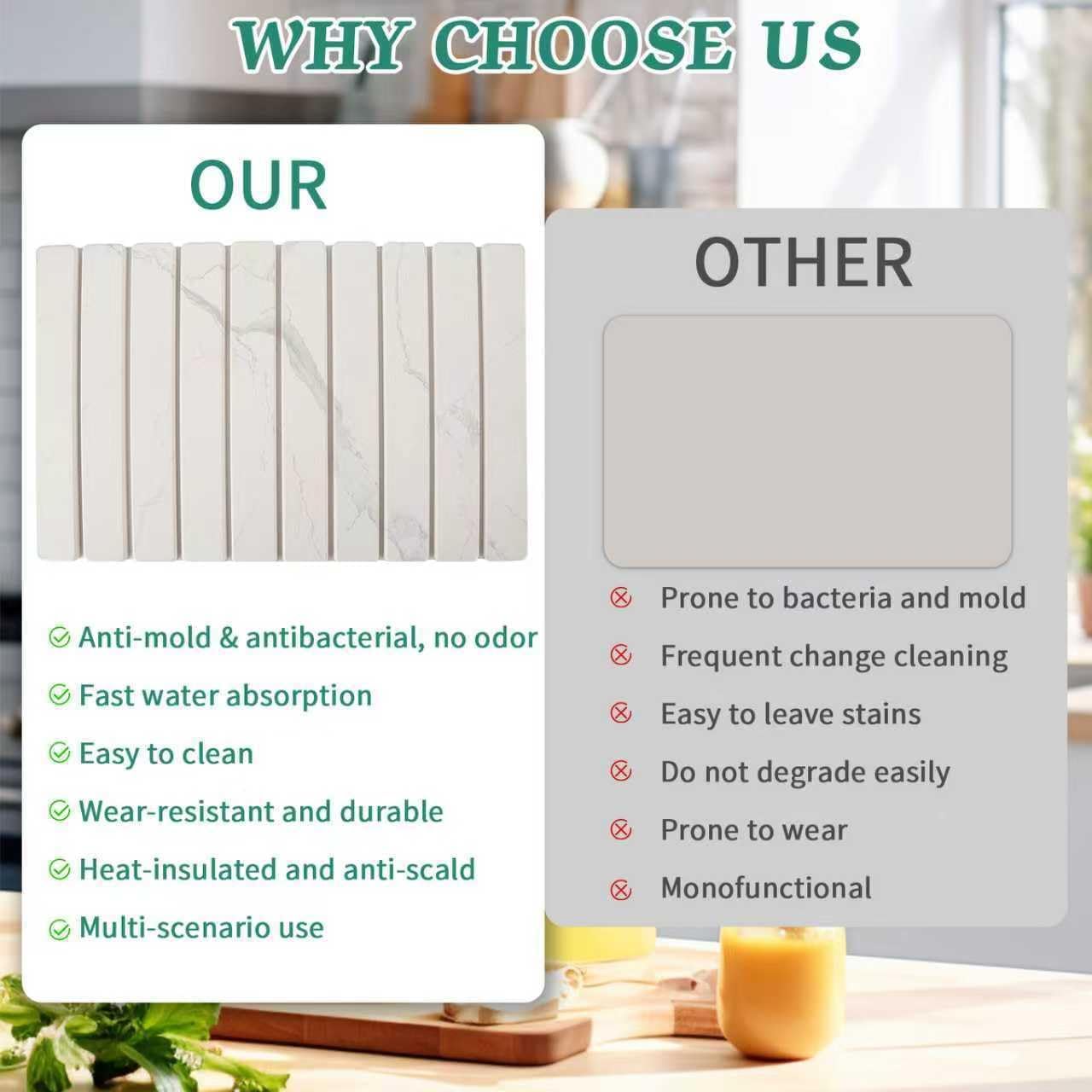 Stone Dish Drying Mat for Kitchen Counter, 24''×15'' Dishes Drying Matt Kitchen Counter