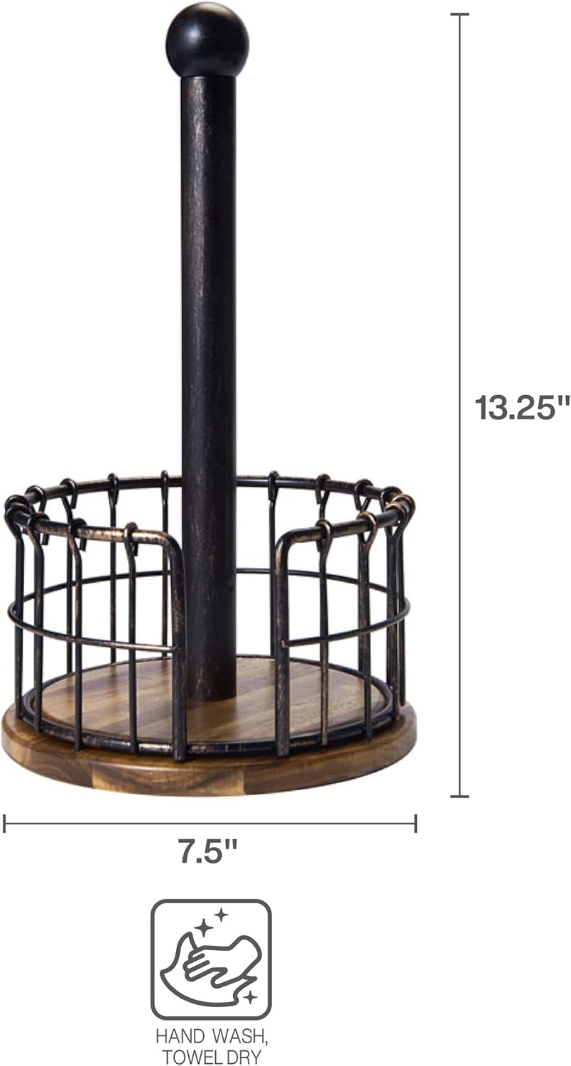 Anvil Wire And Acacia Wood Paper Towel Holder, 13.25-Inch, Antique Black