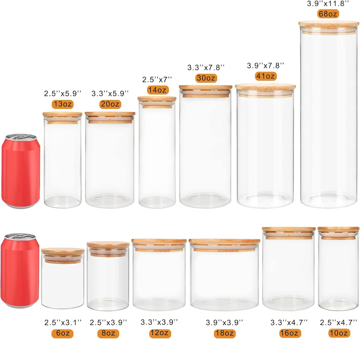 Glass Food Storage Containers Jars with Airtight Bamboo Lid 20 oz 9 pcs