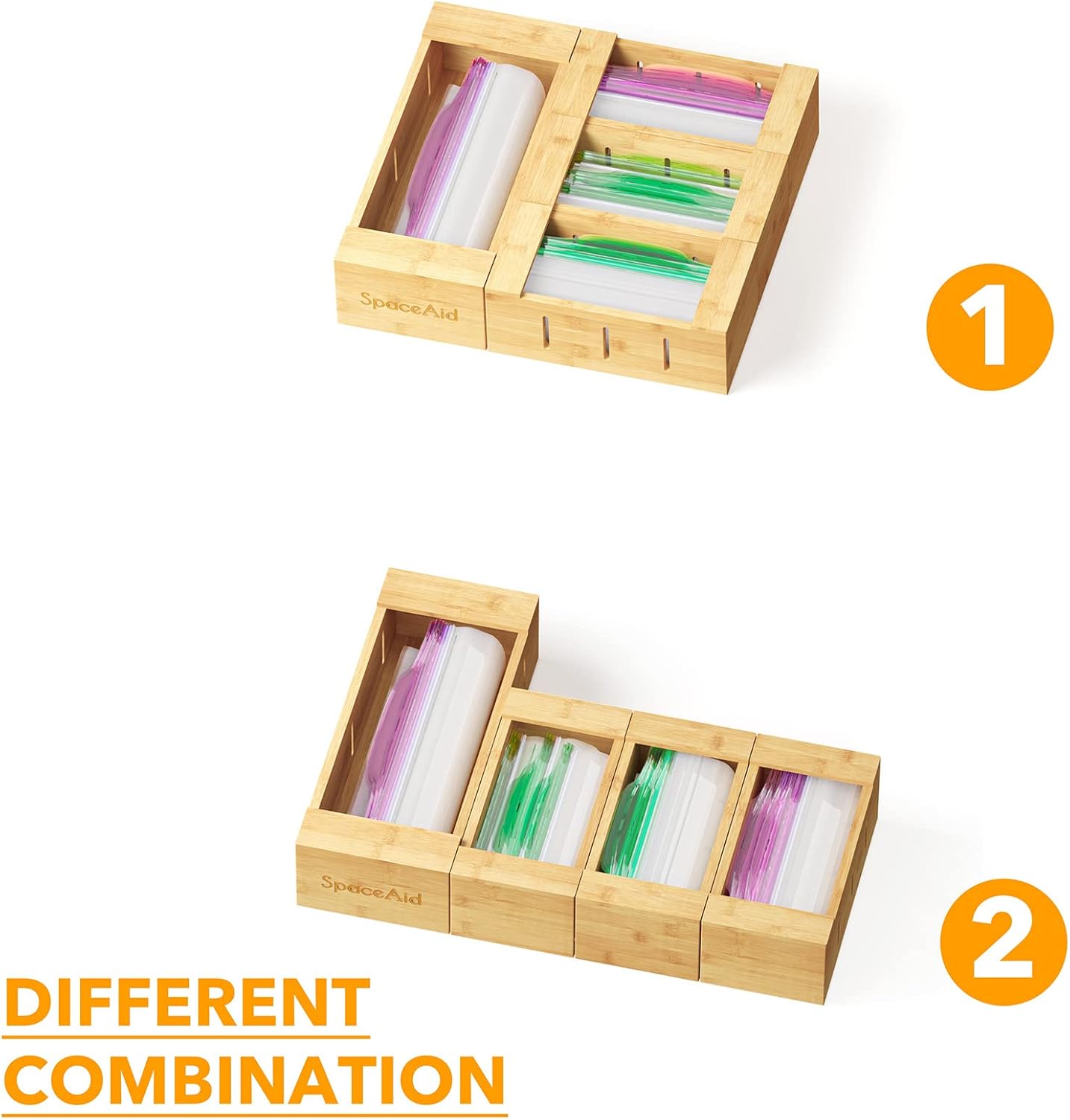 Bag Storage Organizer for Kitchen Drawer, Bamboo Organizer, Compatible with Gallon, Quart