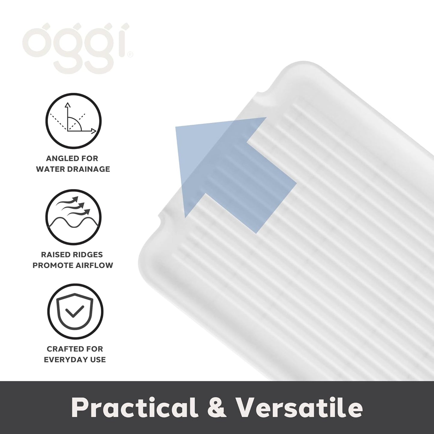 Dish Drain Board and Drying Rack Tray for Kitchen Counter, Plastic Drainboard with Raised Ridges