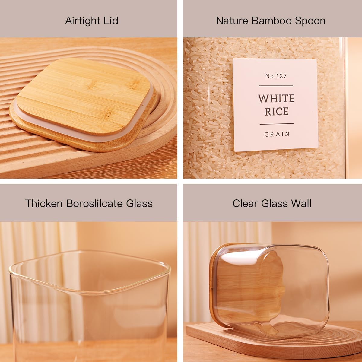 2 Pack Square Glass Flour and Sugar Containers with 132 Kitchen Pantry Labels