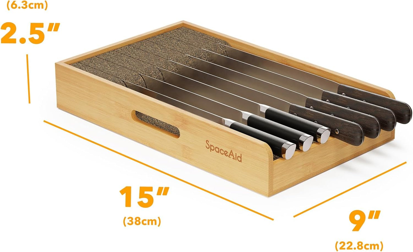 Knife Drawer Organizer 9 inches Wide Bamboo Insert Dock