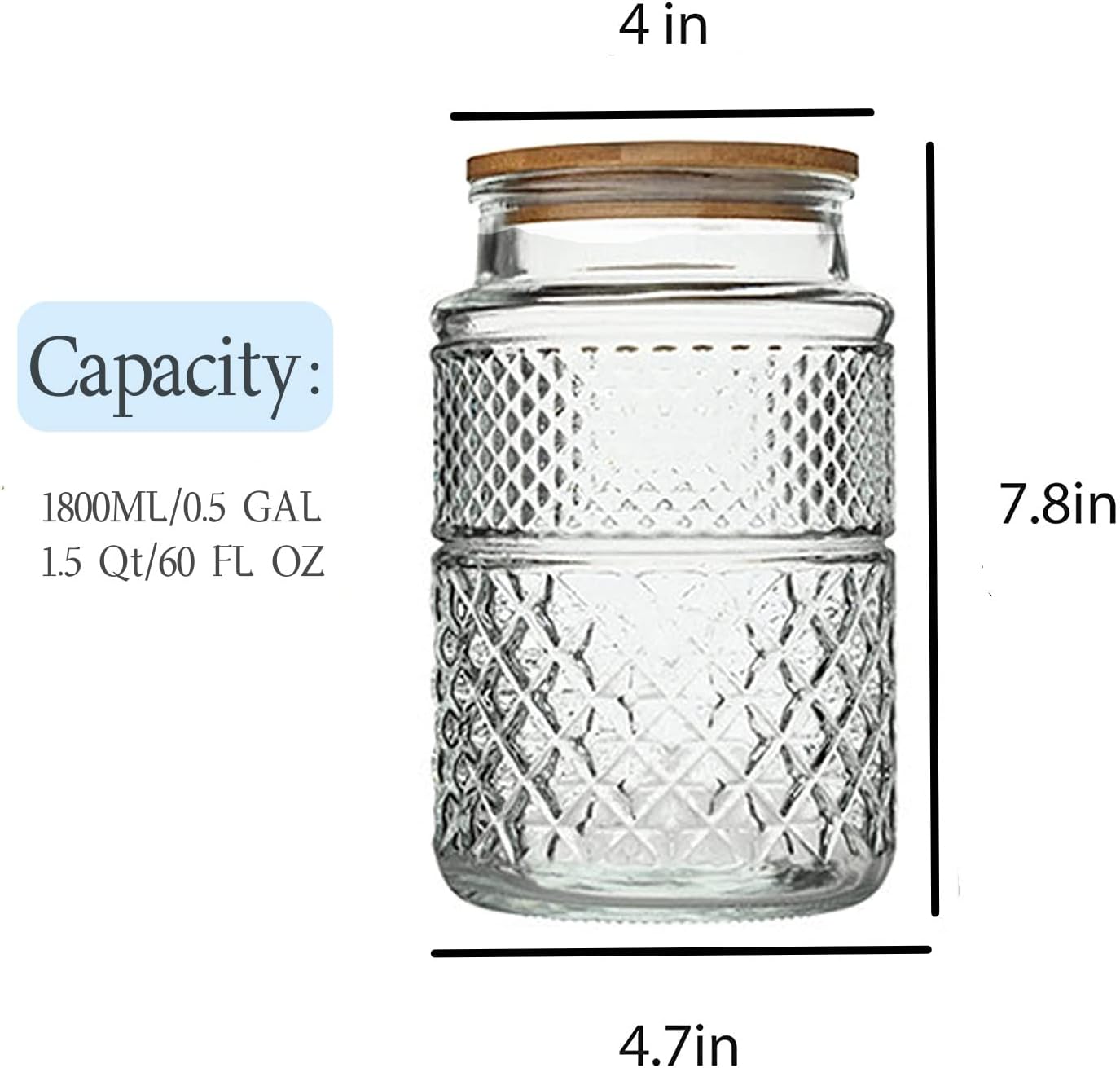 Large Glass Storage Jar, 2 Pack 60 FL OZ Glass Food Storage Containers with Bamboo Lid