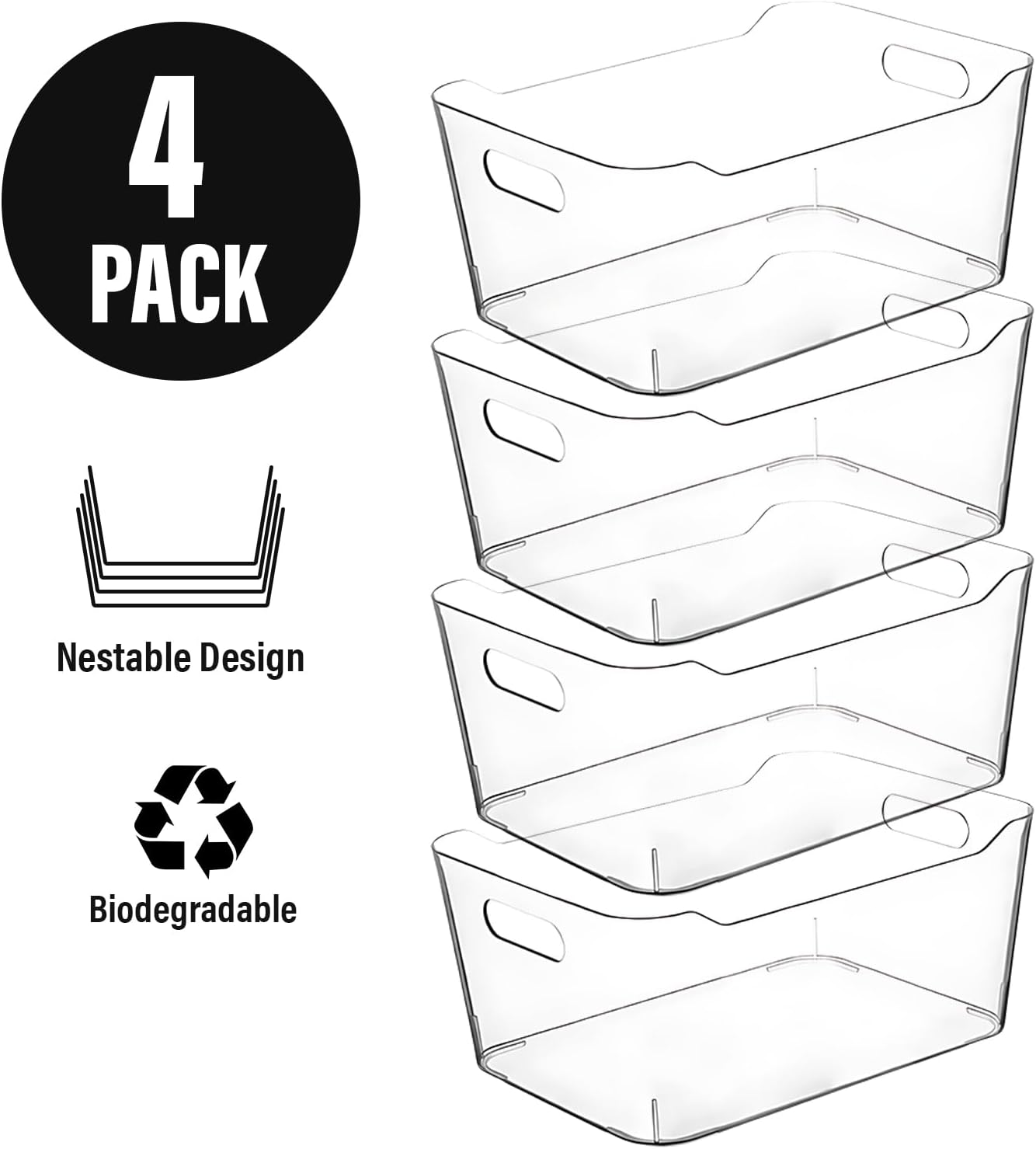 Clear Plastic Storage Bins for Kitchen Organization or Pantry Organizers and Storage