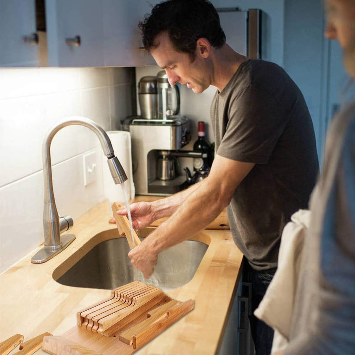 Bamboo In-Drawer Knife Block Set for 16 Knives(Not Included)