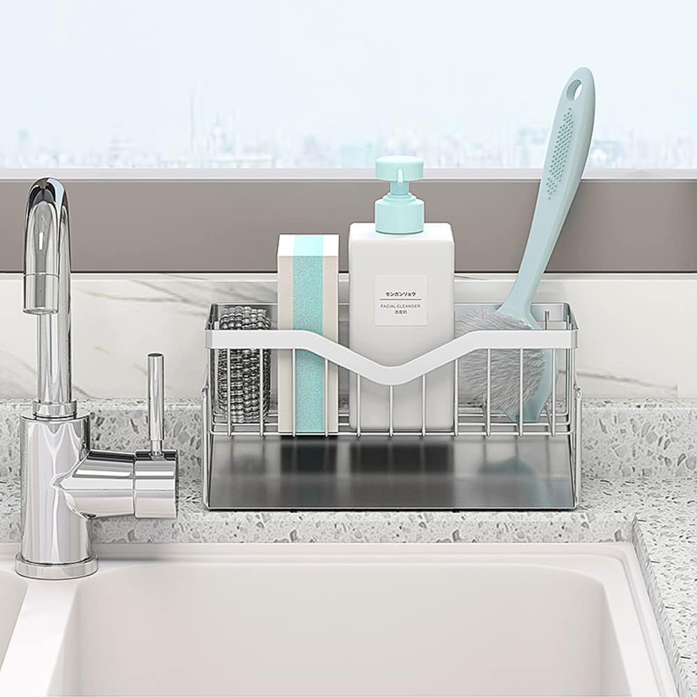 Kitchen Sink Caddy Sponge Holder , 304 Stainless Steel Kitchen Soap Dispenser Caddy Organizer