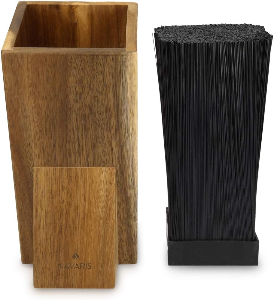 Universal Knife Block Holder - Acacia Wood Stand with Bristles to Fit Different Sizes of Knives