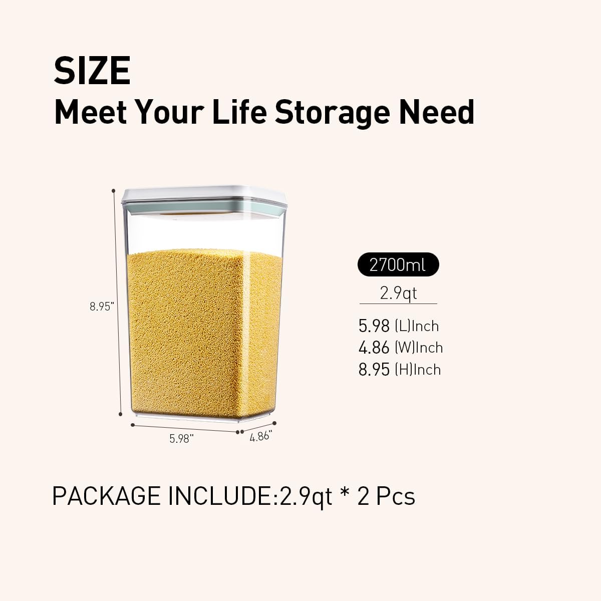 Food Storage Containers with Lids,2.9Qt 2Pcs Airtight Pop Food Storage Containers
