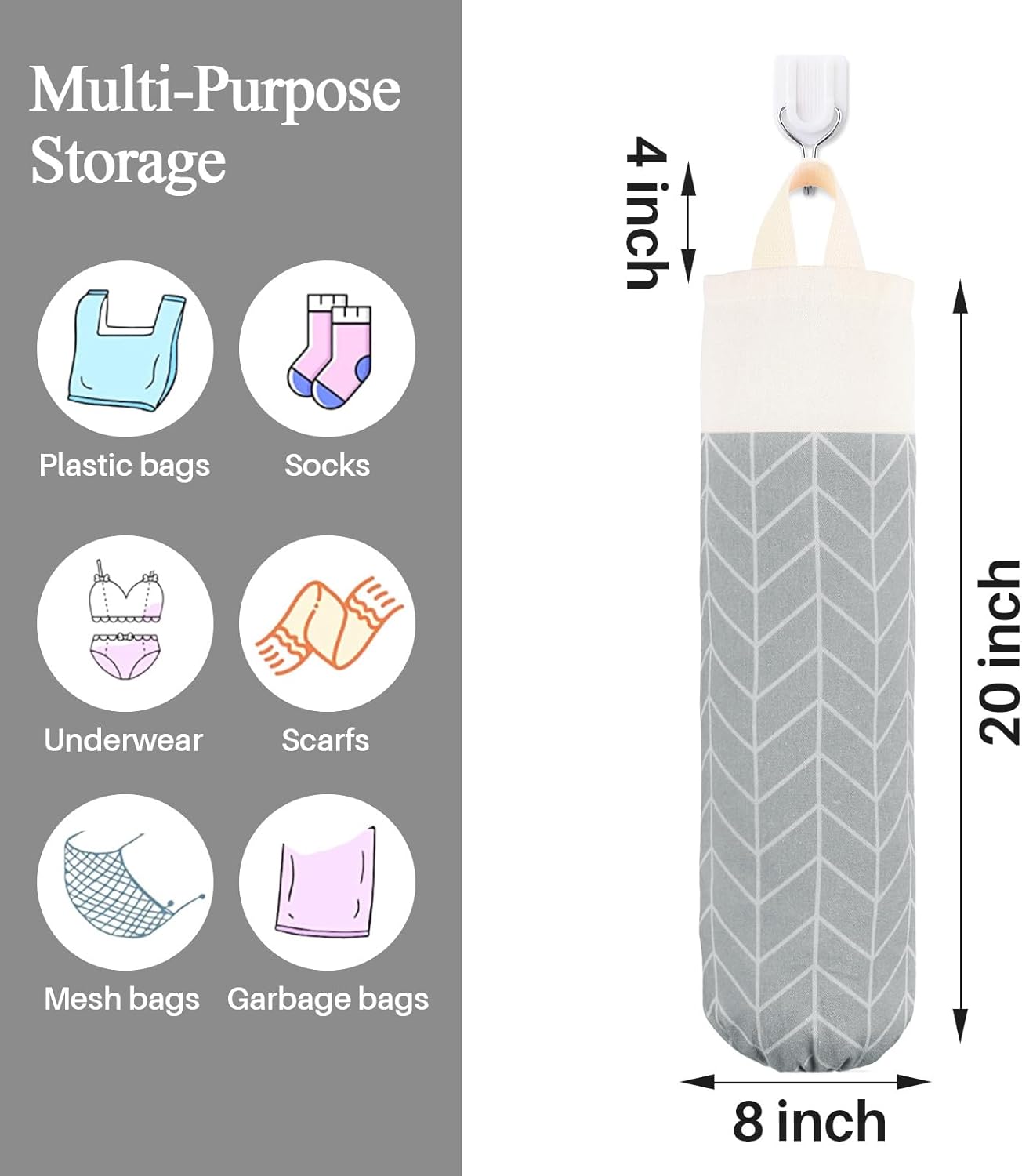 Plastic Bag Holder, Canvas Grocery Bag Holder Dispenser