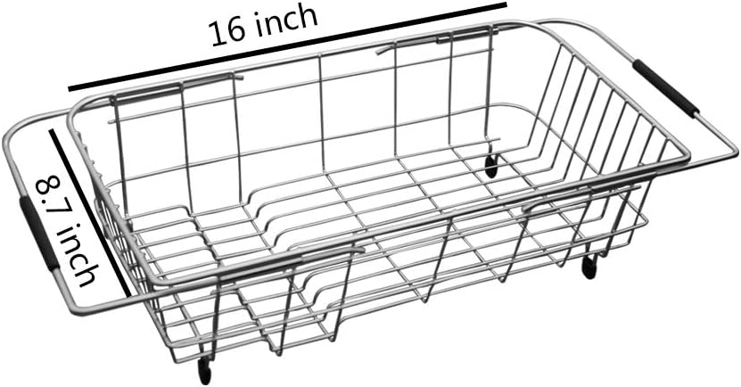Expandable Dish Drainer Drying Rack Over The Kitchen Sink - 16.1” x 9” - Stainless Steel