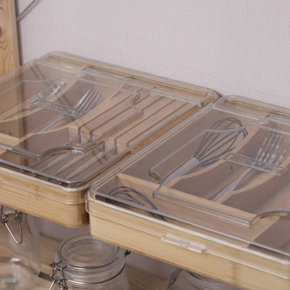Kitchen Drawer Organizer, 13 Inch Silverware Utensil Tray Holder,with Removable Lid
