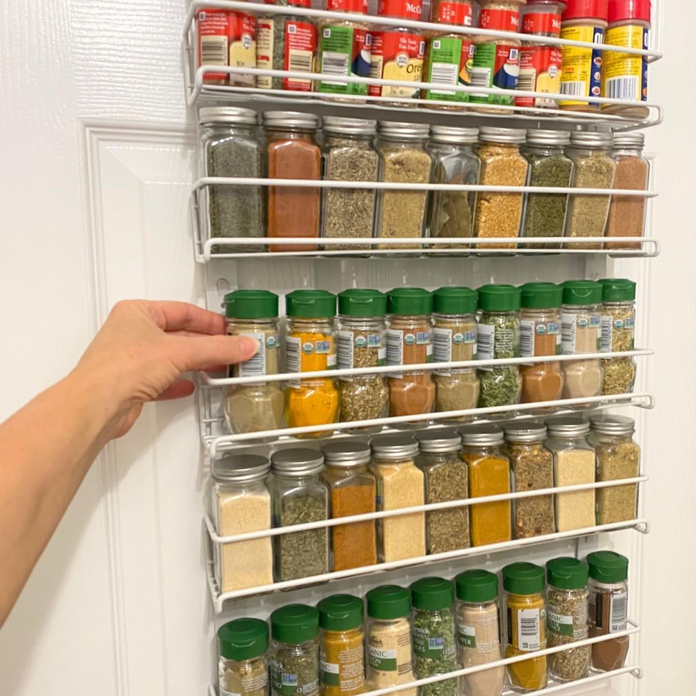 Over the Door Pantry Spice Rack Organizer -6 Tier -Holds up to 54 Spices- Adjustable Metal Baskets for Kitchen, Bathroom Storage & Organization (White) No Tool Easy Install