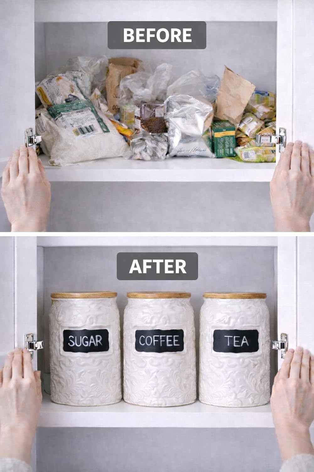 Ceramic Canister for the Kitchen (94oz/2779ml) – Airtight Kitchen Counter Storage with Bamboo Lids