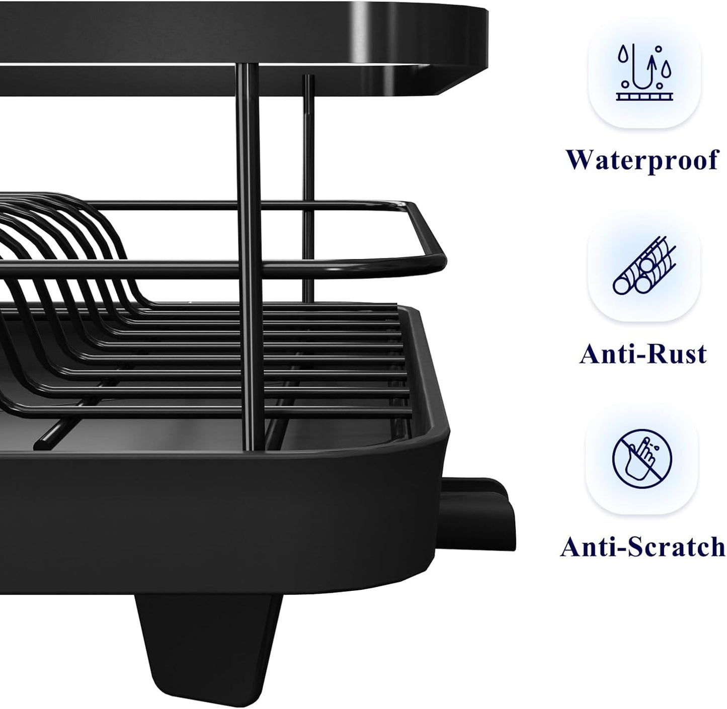 Dish Drying Rack - Compact Dish Rack with Utensil Holder & Adjustable Water Outlet