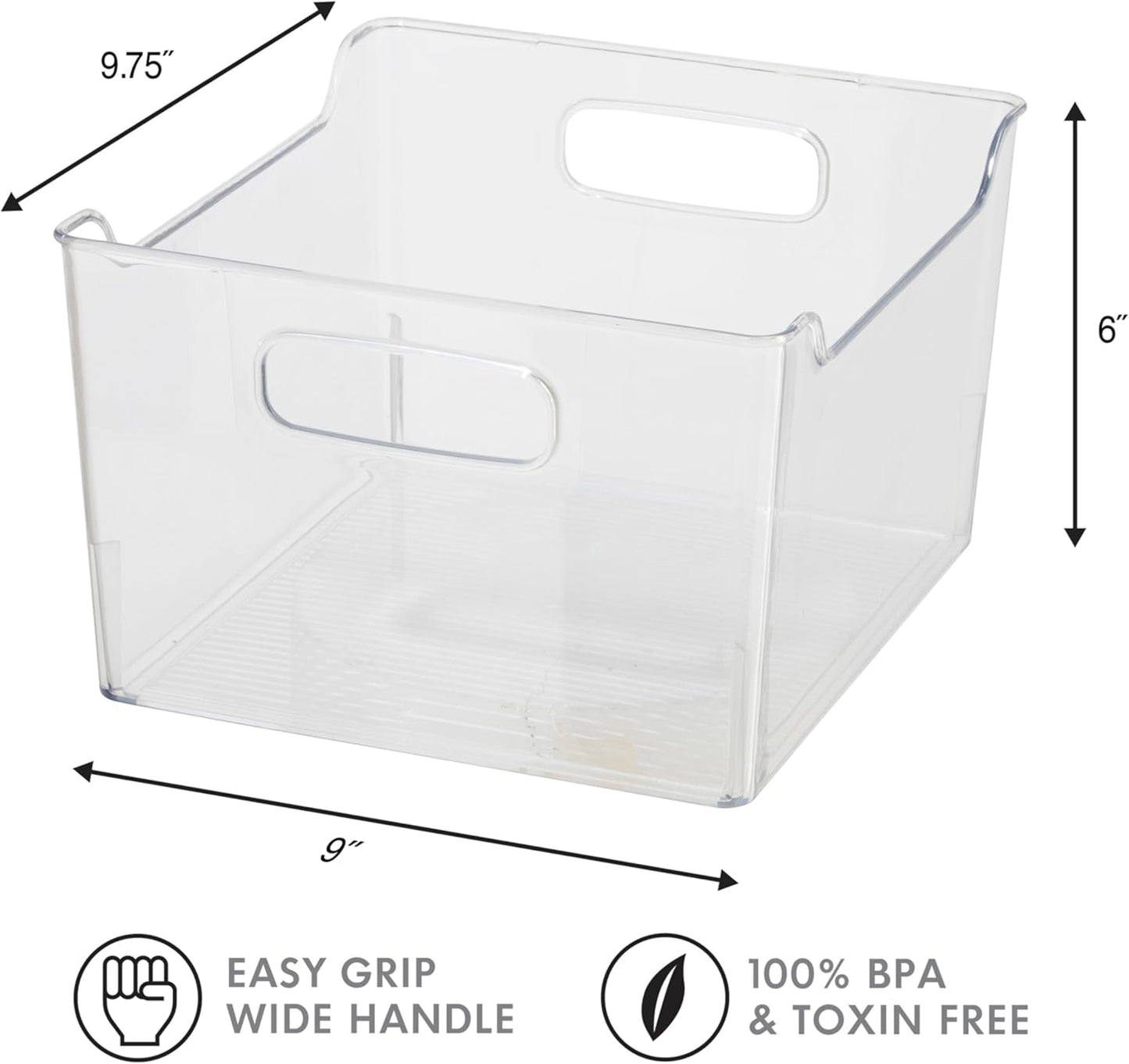 Storage Bin With Handles - Deep (9.75" x 9" x 6") - Ideal for Kitchen Organization, Pantry Storage