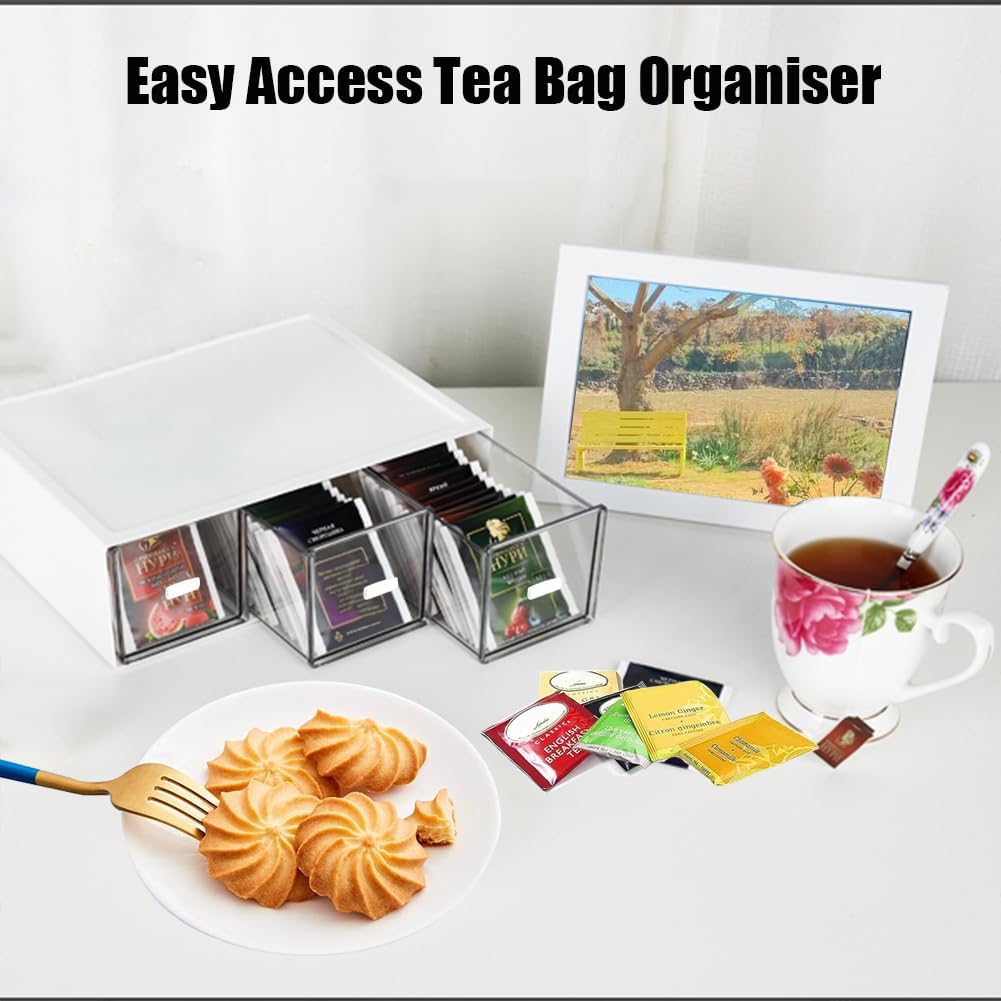 Plastic Tea Bag Organizer with 3 Drawers, Desk Drawer Organizer, Stackable Storage Drawers