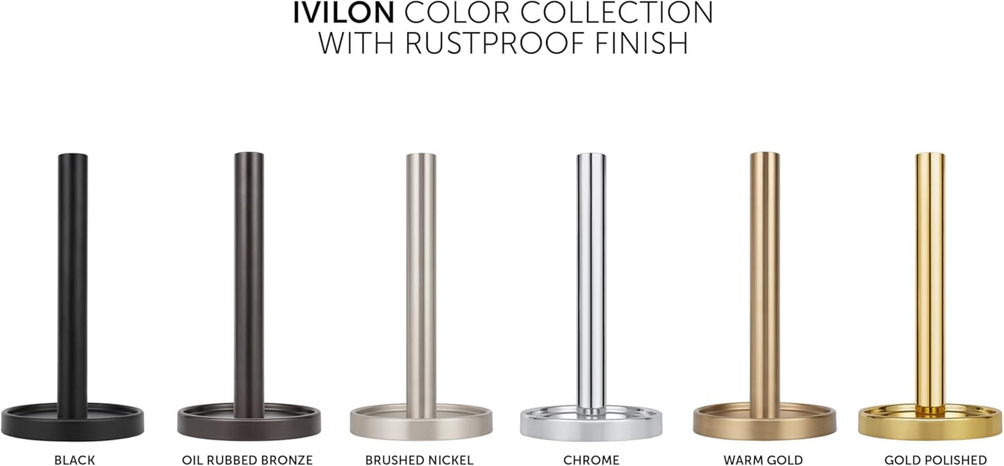 Paper Towel Roll Stand - Steady and Easy Tear - Fits All Paper Towel Rolls - Brushed Nickel